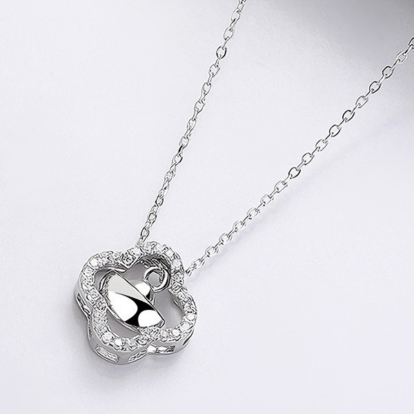 《 QBOX 》FASHION 飾品【CYFL639】精緻氣質簡約四葉草鑲鑽招財元寶純銀墬子項鍊/鎖骨鍊-細節圖4