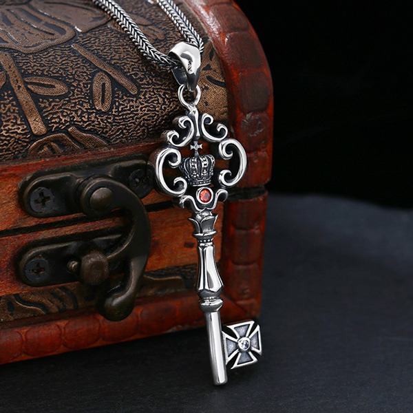 《 QBOX 》FASHION 飾品【C2527S106】精緻個性權冕之鑰皇冠鑲鑽鑰匙純銀墬子項鍊/吊墬-細節圖6