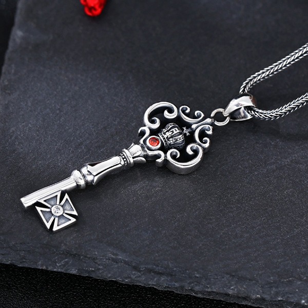 《 QBOX 》FASHION 飾品【C2527S106】精緻個性權冕之鑰皇冠鑲鑽鑰匙純銀墬子項鍊/吊墬-細節圖7