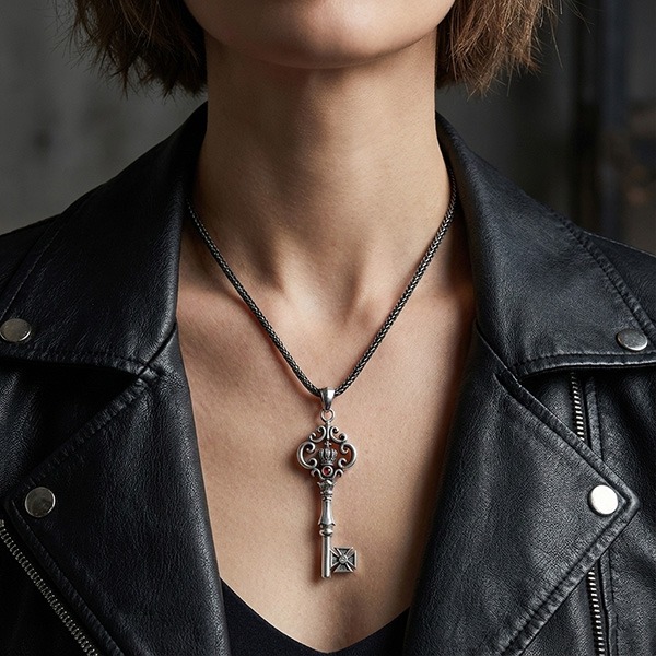 《 QBOX 》FASHION 飾品【C2527S106】精緻個性權冕之鑰皇冠鑲鑽鑰匙純銀墬子項鍊/吊墬-細節圖9