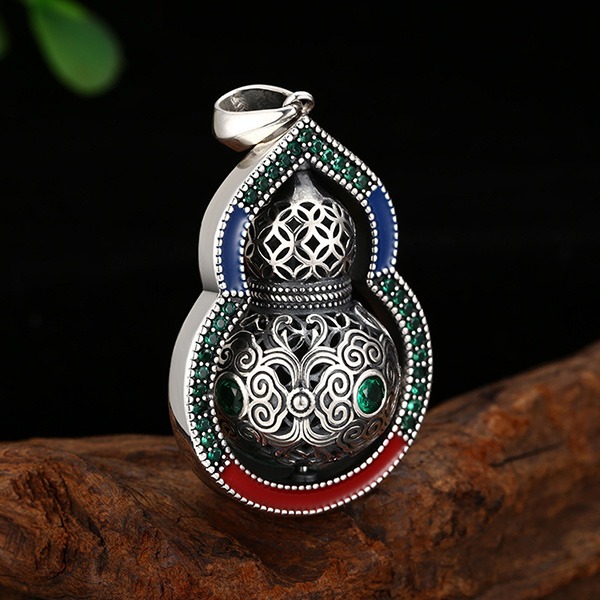 《 QBOX 》FASHION 飾品【TSC5121935】精緻個性復古招財葫蘆時來運轉純銀墬子項鍊/吊墬-細節圖4