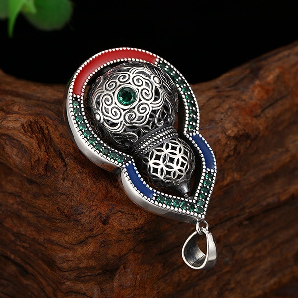 《 QBOX 》FASHION 飾品【TSC5121935】精緻個性復古招財葫蘆時來運轉純銀墬子項鍊/吊墬-細節圖5