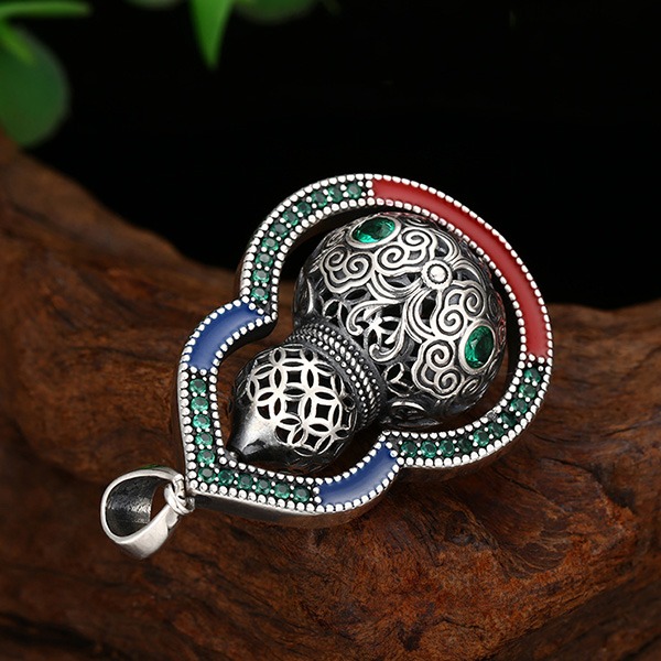 《 QBOX 》FASHION 飾品【TSC5121935】精緻個性復古招財葫蘆時來運轉純銀墬子項鍊/吊墬-細節圖6