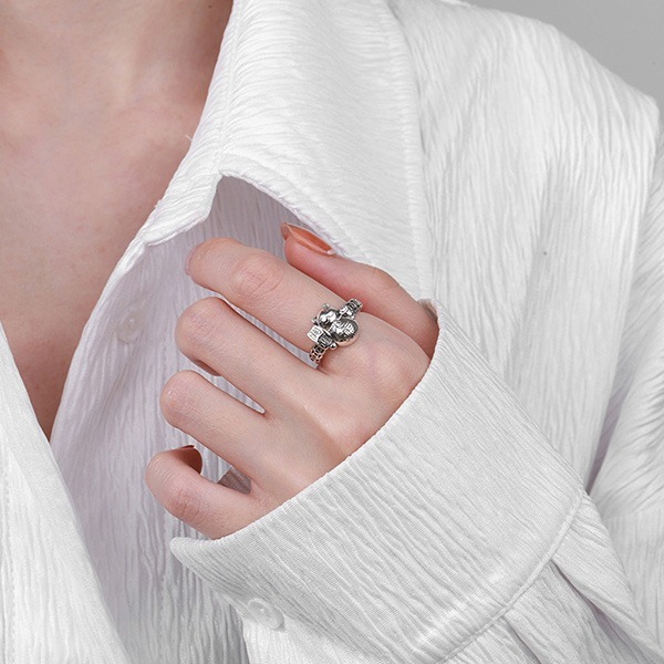 《 QBOX 》FASHION 飾品【SYJ616】精緻個性復古招財貓福字開口純銀戒指/戒環-細節圖8