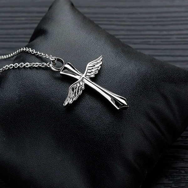 《 QBOX 》FASHION 飾品【C19N1517】精緻個性十字架翅膀香水盒鈦鋼墬子項鍊-細節圖4