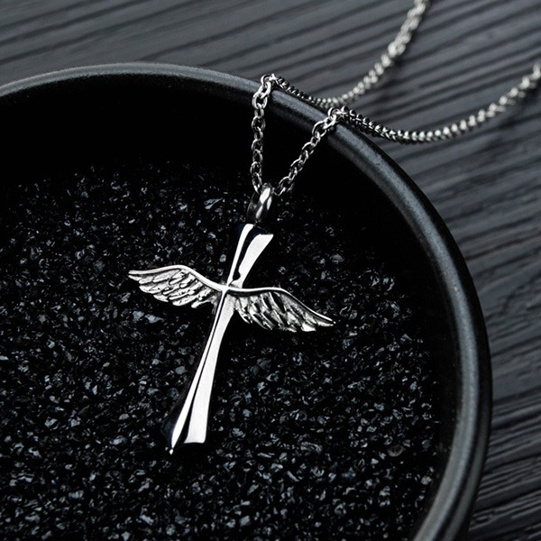 《 QBOX 》FASHION 飾品【C19N1517】精緻個性十字架翅膀香水盒鈦鋼墬子項鍊-細節圖6