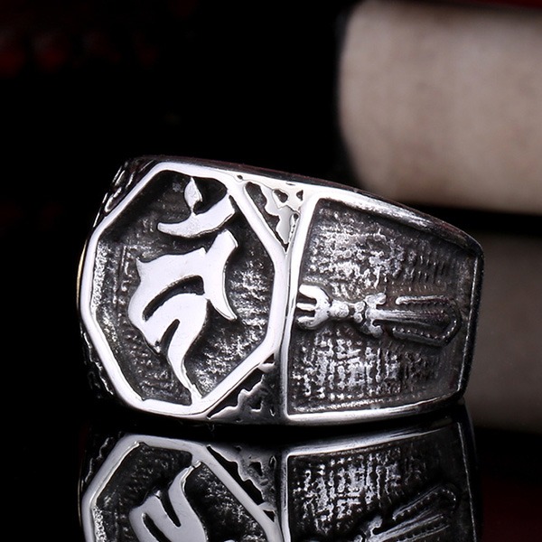 《 QBOX 》FASHION 飾品【RBR8-167】精緻個性國風紋理不動明王之劍鈦鋼戒指/戒環-細節圖6