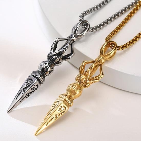 《QBOX 》FASHION 飾品【CPN-1373】精緻個性復古降魔六字真言金剛杵像鑄造鈦鋼墬子項鍊/掛飾-細節圖3