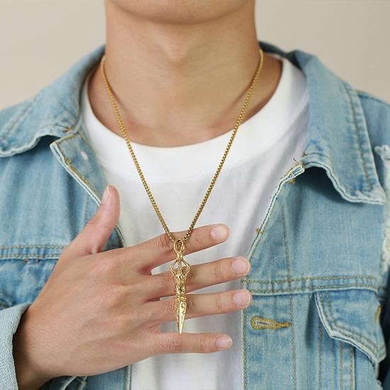 《QBOX 》FASHION 飾品【CPN-1373】精緻個性復古降魔六字真言金剛杵像鑄造鈦鋼墬子項鍊/掛飾-細節圖6