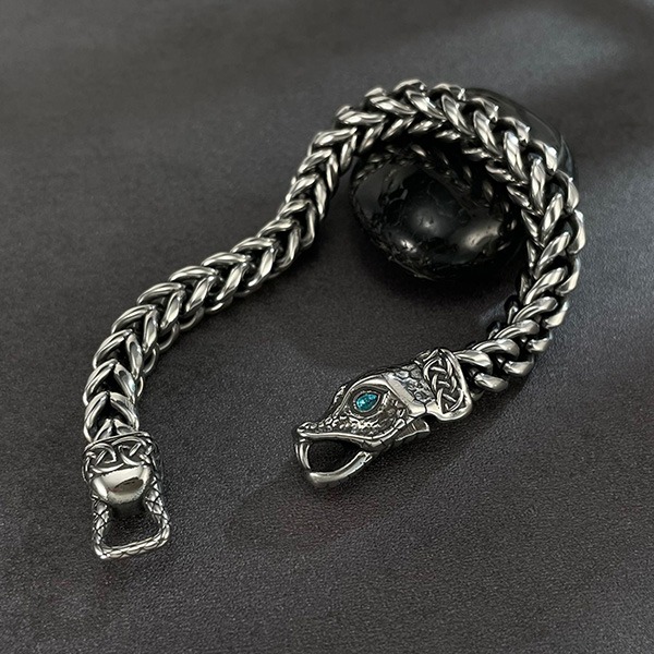 《QBOX 》FASHION 飾品【C26N1741】 個性復古仿舊硬核暗黑蛇頭鈦鋼手鍊/手環-細節圖4