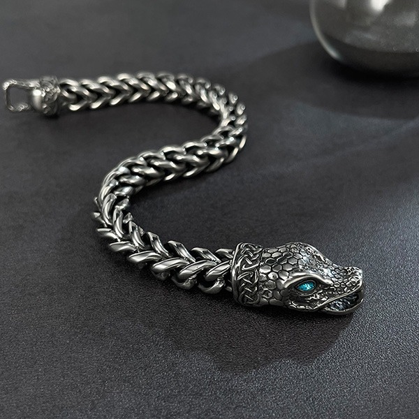 《QBOX 》FASHION 飾品【C26N1741】 個性復古仿舊硬核暗黑蛇頭鈦鋼手鍊/手環-細節圖6