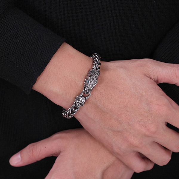 《QBOX 》FASHION 飾品【C26N1741】 個性復古仿舊硬核暗黑蛇頭鈦鋼手鍊/手環-細節圖7