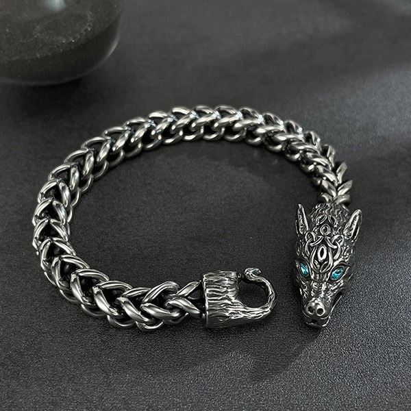 《QBOX 》FASHION 飾品【C26N1742】 個性復古仿舊硬核暗黑狼頭鈦鋼手鍊/手環-細節圖6