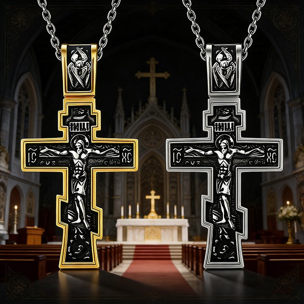 《 QBOX 》FASHION 飾品【CBP8-515】精緻個性復古宗教耶穌十字架鈦鋼墬子項鍊/吊墬-細節圖3