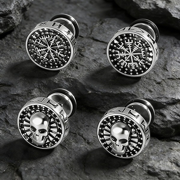 《 QBOX 》FASHION 飾品【E26N1183】精緻個性復古維京符文骷髏頭鈦鋼耳環/耳飾(二款)-細節圖3