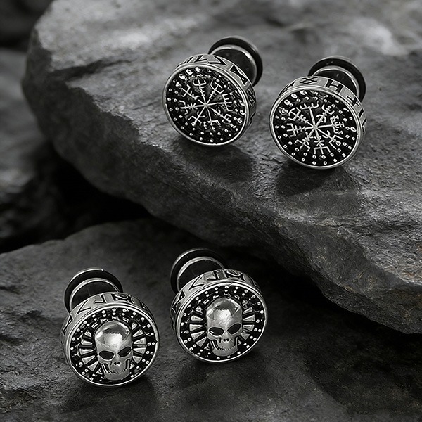 《 QBOX 》FASHION 飾品【E26N1183】精緻個性復古維京符文骷髏頭鈦鋼耳環/耳飾(二款)-細節圖4