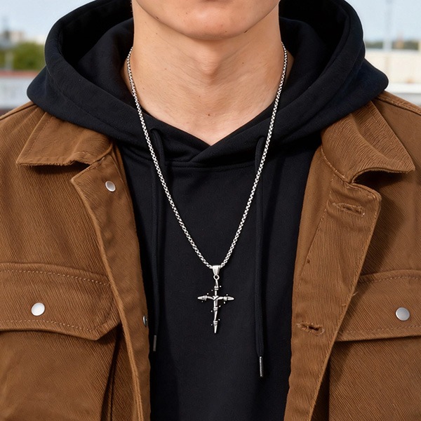 《 QBOX 》FASHION 飾品【GPN-2341】精緻個性古聖釘荊棘十字架鈦鋼墬子項鍊/吊墬-細節圖6