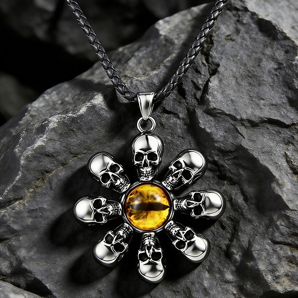 《QBOX 》FASHION 飾品【CBP8-360】精緻龐克風眼球骷顱頭鈦鋼墬子項鍊/吊墜-細節圖3