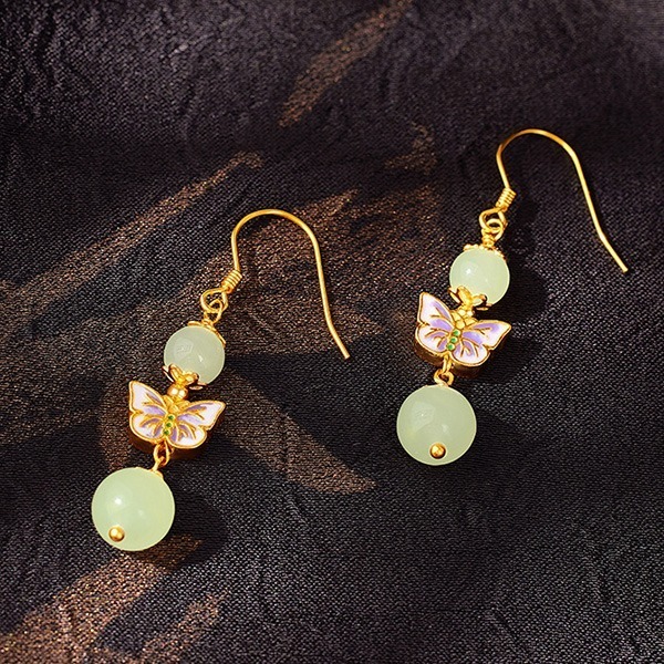 《QBOX 》FASHION 飾品【SVE26024】 精緻秀氣蝴蝶天然和田玉鍍金純銀耳環/耳墬-細節圖5