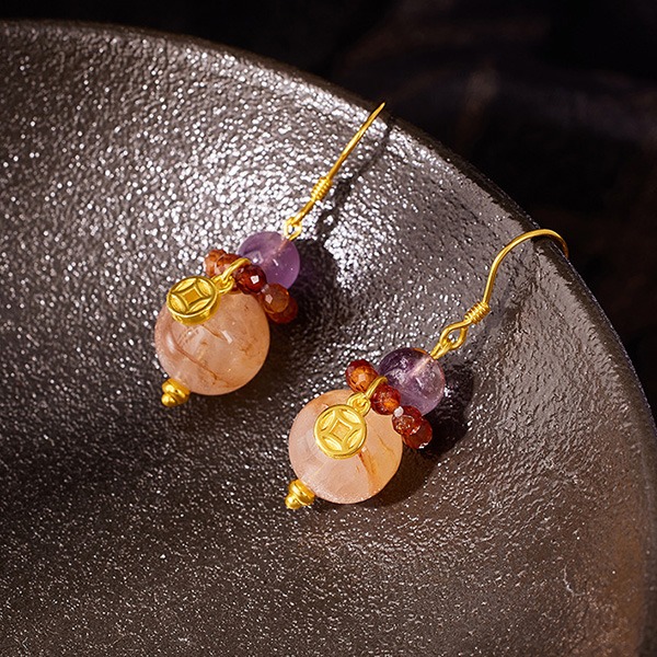 《QBOX 》FASHION 飾品【SVE26011】 精緻秀氣黃膠花紫水晶招財鍍金純銀耳環/耳墬-細節圖5