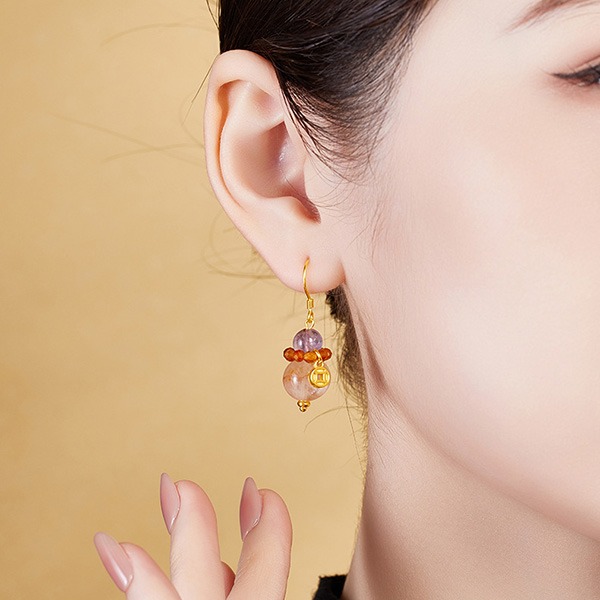 《QBOX 》FASHION 飾品【SVE26011】 精緻秀氣黃膠花紫水晶招財鍍金純銀耳環/耳墬-細節圖8