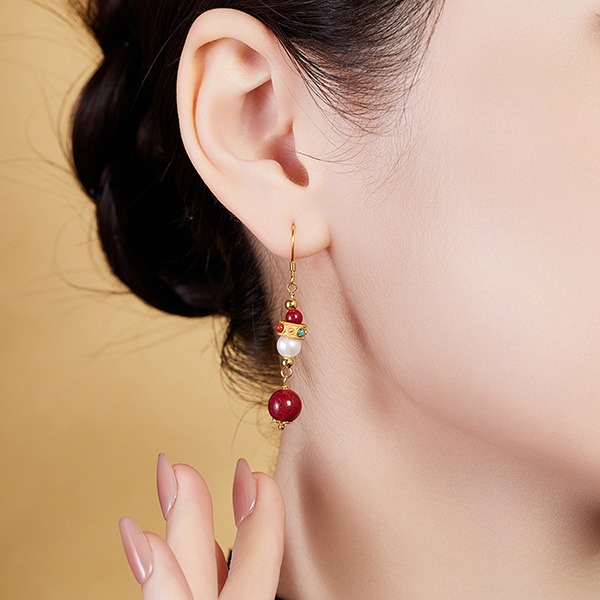 《QBOX 》FASHION 飾品【SVE26026】 精緻秀氣中式復古高級紫金砂红色鍍金純銀耳環/耳墬-細節圖7