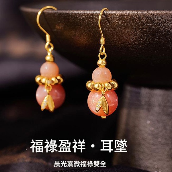 《QBOX 》FASHION 飾品【SVE26007】 精緻秀氣太陽石葫蘆鍍金純銀耳環/耳墬-細節圖3