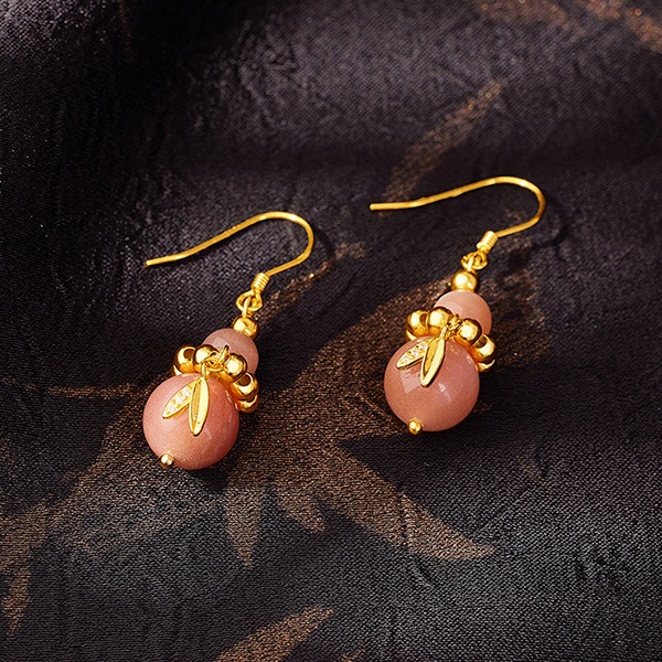 《QBOX 》FASHION 飾品【SVE26007】 精緻秀氣太陽石葫蘆鍍金純銀耳環/耳墬-細節圖5