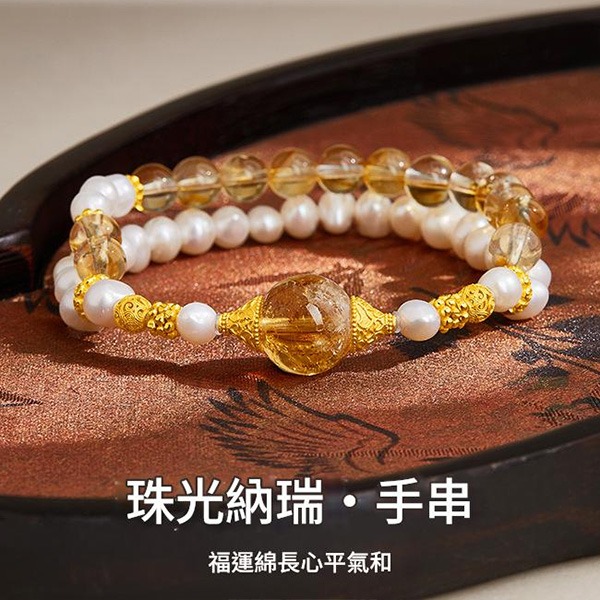 《QBOX 》FASHION 飾品【SVB251150】 精緻秀氣天然淡水珍珠黃塔晶轉運雙層運純銀手串珠/手環-細節圖3