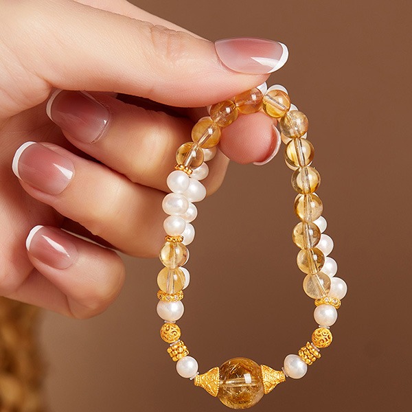 《QBOX 》FASHION 飾品【SVB251150】 精緻秀氣天然淡水珍珠黃塔晶轉運雙層運純銀手串珠/手環-細節圖6