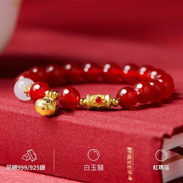 《QBOX 》FASHION 飾品【SVB25078】 精緻秀氣紅瑪瑙白玉髓新年福袋純銀手串珠/手環-細節圖4