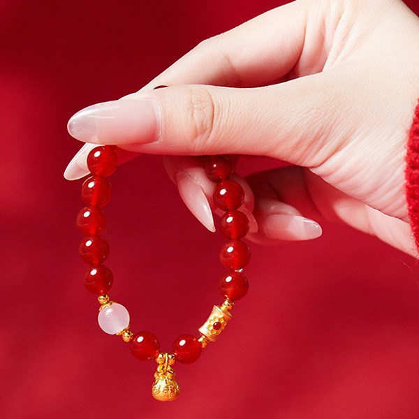 《QBOX 》FASHION 飾品【SVB25078】 精緻秀氣紅瑪瑙白玉髓新年福袋純銀手串珠/手環-細節圖6