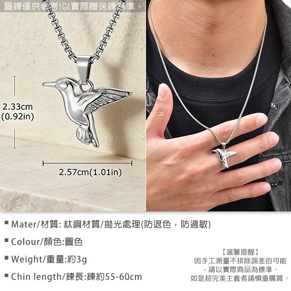 《 QBOX 》FASHION 飾品【GPN-2295】精緻個性輕盈靈動蜂鳥鈦鋼墬子項鍊/吊墬-細節圖2