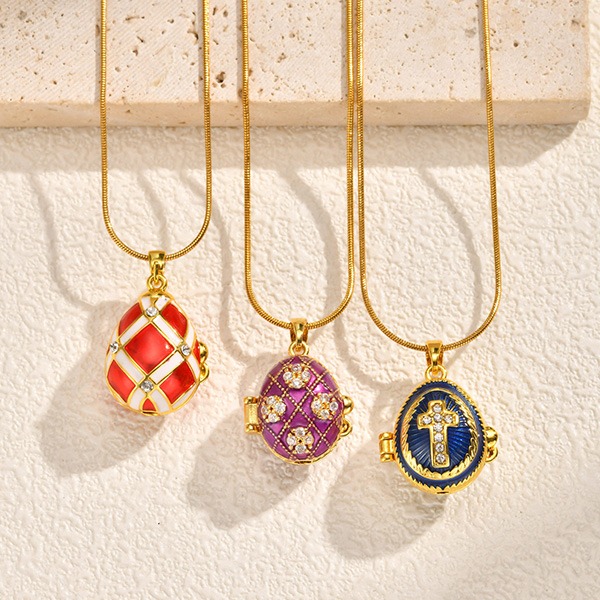 《 QBOX 》FASHION 飾品【GPNB-390】精緻個性彩蛋記憶復活節可開式銅鍍金墬子項鍊/吊墬-細節圖3