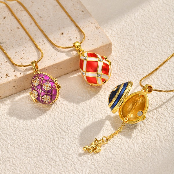 《 QBOX 》FASHION 飾品【GPNB-390】精緻個性彩蛋記憶復活節可開式銅鍍金墬子項鍊/吊墬-細節圖4