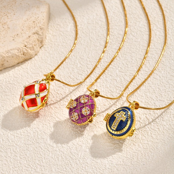 《 QBOX 》FASHION 飾品【GPNB-390】精緻個性彩蛋記憶復活節可開式銅鍍金墬子項鍊/吊墬-細節圖5