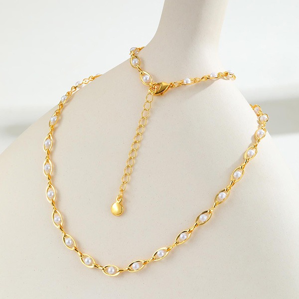 《 QBOX 》FASHION 飾品【GPNC-039】精緻個性仿珍珠橢圓銅鍍金項鍊/鎖骨鏈-細節圖3