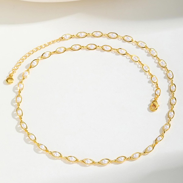 《 QBOX 》FASHION 飾品【GPNC-039】精緻個性仿珍珠橢圓銅鍍金項鍊/鎖骨鏈-細節圖6