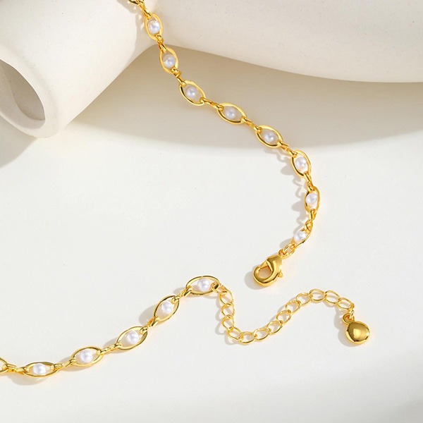 《 QBOX 》FASHION 飾品【GPNC-039】精緻個性仿珍珠橢圓銅鍍金項鍊/鎖骨鏈-細節圖7