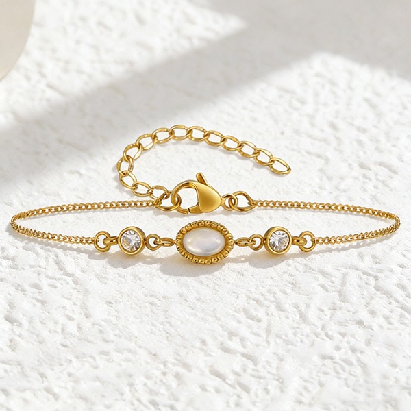 《 QBOX 》FASHION 飾品【GBR-2739】 精緻秀氣銅鍍金色何貝殼鋯石手鍊戒指套組-細節圖3