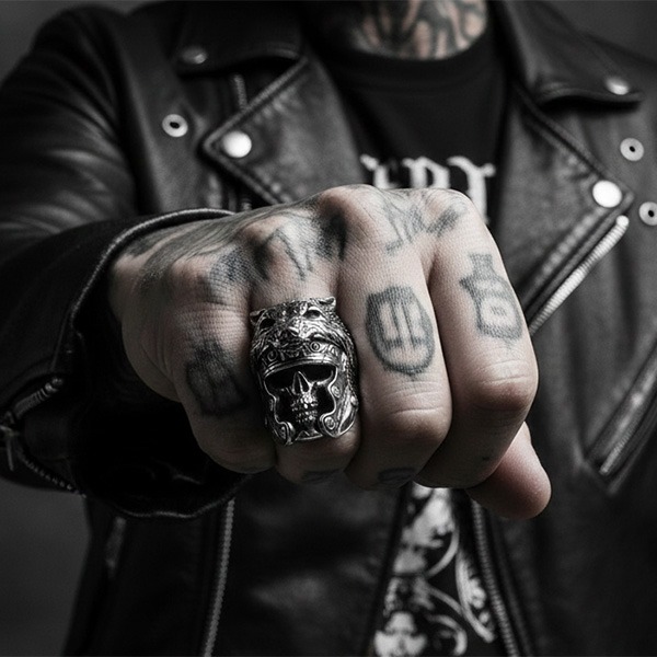 《 QBOX 》FASHION 飾品【RBR8-822】精緻個性復古仿舊野狼骷顱頭鈦鋼戒指/戒環-細節圖10