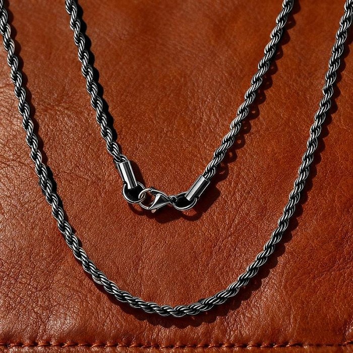 《 QBOX 》FASHION 飾品【NBN1007B】個性復古黑麻花繩編織鈦鋼項鍊/鎖骨鍊-細節圖3