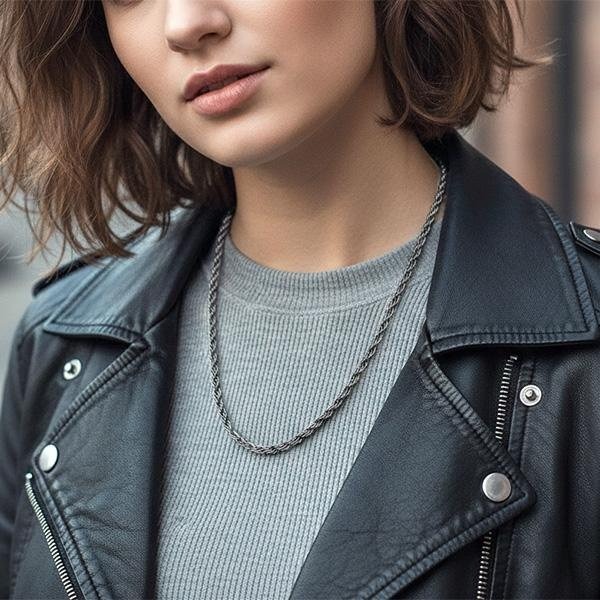 《 QBOX 》FASHION 飾品【NBN1007B】個性復古黑麻花繩編織鈦鋼項鍊/鎖骨鍊-細節圖7