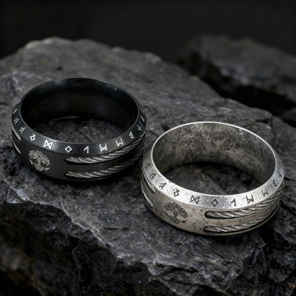 《 QBOX 》FASHION 飾品【RBR-R242】精緻個性復古維京字母符文戰環鈦鋼戒指/戒環-細節圖4