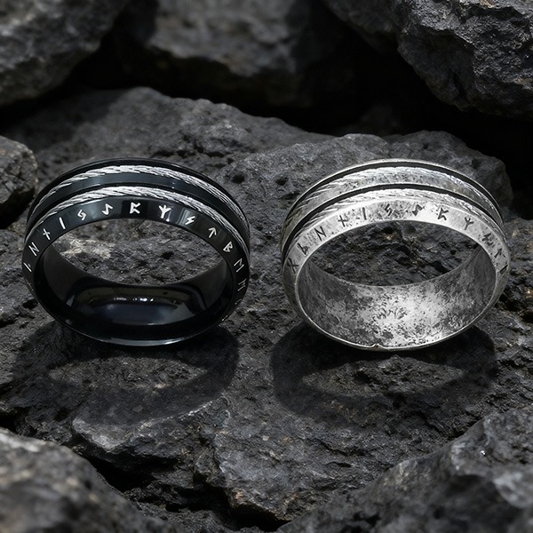 《 QBOX 》FASHION 飾品【RBR-R242】精緻個性復古維京字母符文戰環鈦鋼戒指/戒環-細節圖5