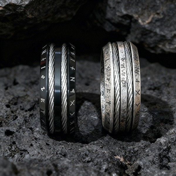 《 QBOX 》FASHION 飾品【RBR-R242】精緻個性復古維京字母符文戰環鈦鋼戒指/戒環-細節圖7