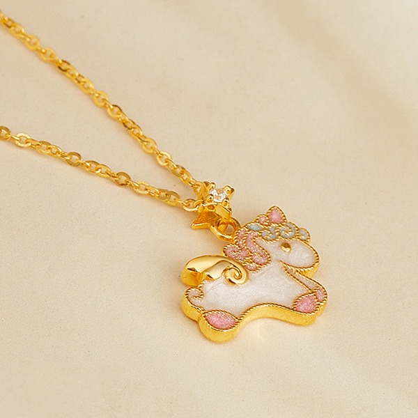 《 QBOX 》FASHION 飾品【SVN25624】精緻秀氣冷琺瑯幻彩萌馬鍍金純銀墬子項鍊/吊墬-細節圖5