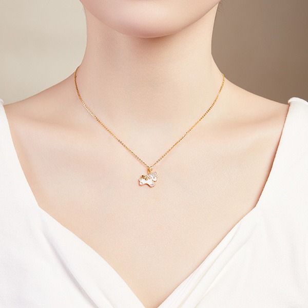 《 QBOX 》FASHION 飾品【SVN25624】精緻秀氣冷琺瑯幻彩萌馬鍍金純銀墬子項鍊/吊墬-細節圖7