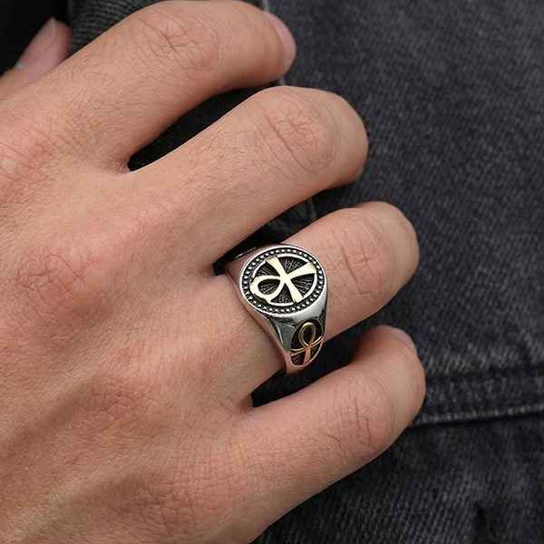 《 QBOX 》FASHION 飾品【GRC-1087】精緻個性復古生命之符安卡十字架鈦鋼戒指/戒環-細節圖7