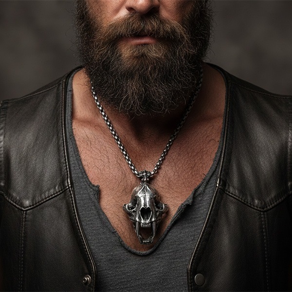 《 QBOX 》FASHION 飾品【CBP8-096】精緻個性復古戰魂劍齒虎頭骨鈦鋼墬子項鍊/吊墬-細節圖9